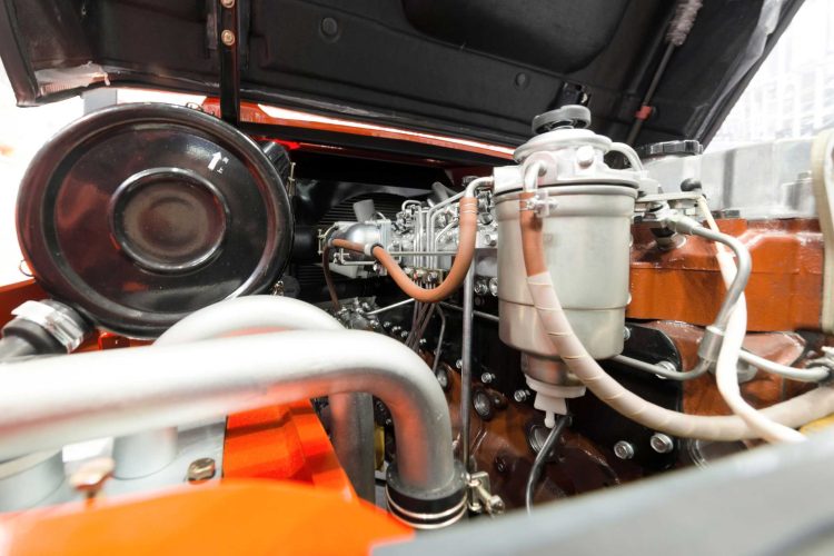 Closeup of forklift engine under hood