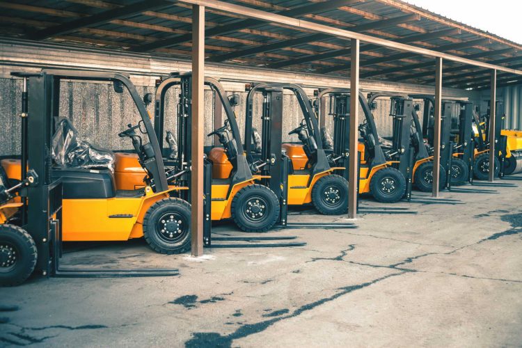 Eight yellow standard counterbalance forklifts for sale