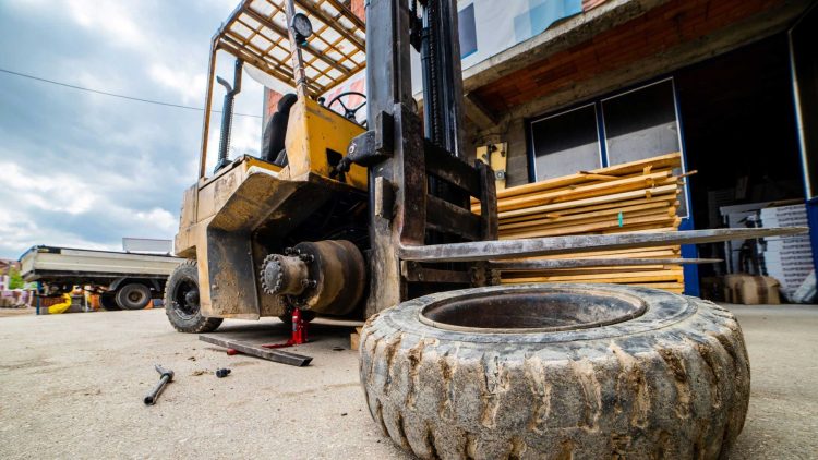 One of the most common forklift hazards on a industrial forklift truck in a lot.