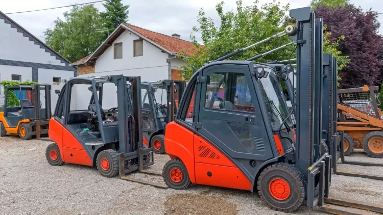 Forklifts for sale in a dealership lot