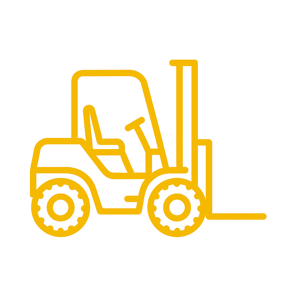 yellow icon outline of a light-duty rough terrain forklift